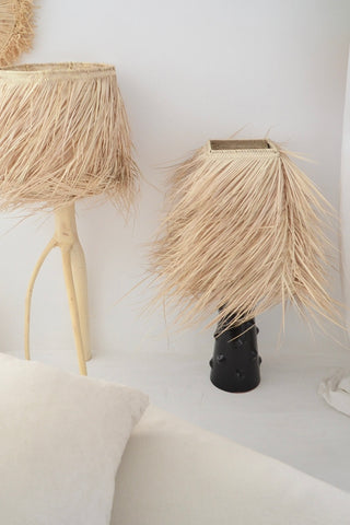 Raffia Palm Table Lamp Black Large Natural Woven Raffia Palm & Ceramic Base