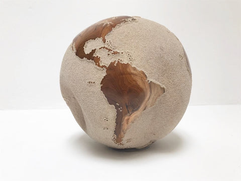 Teak Wood Globe 25 CM White on Rotative Base ID 069