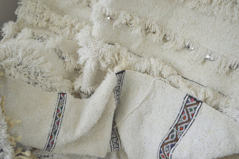 Vintage Moroccan White Wedding Blanket H795