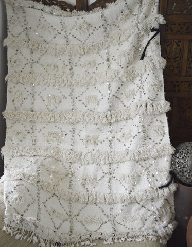 Vintage Moroccan White Wedding Blanket H663