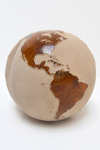 Teak Wood Globe 40 CM White Sand on Rotative Base ID 003