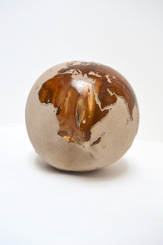 Teak Wood Globe 40 CM White Sand on Rotative Base ID 003
