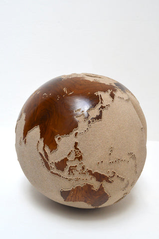 Teak Wood Globe 40 CM White Sand on Rotative Base ID 003