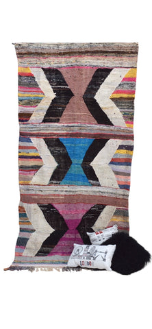 Vintage Moroccan Hanbal Rug Flatweave Colourful Geometric Area Rug 