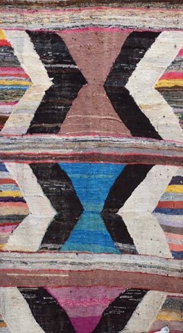 Vintage Moroccan Hanbal Rug Flatweave Colourful Geometric Area Rug 