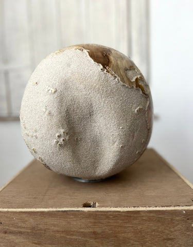 White Teak Wood & Volcanic Sand Globe 25 Cm By Bruno Helgen I D 091 Contemporary Wood Globe Sculpture