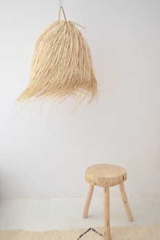 Moroccan Hand-woven Natural Raffia Hairy Bell Lampshade Pendant Light.