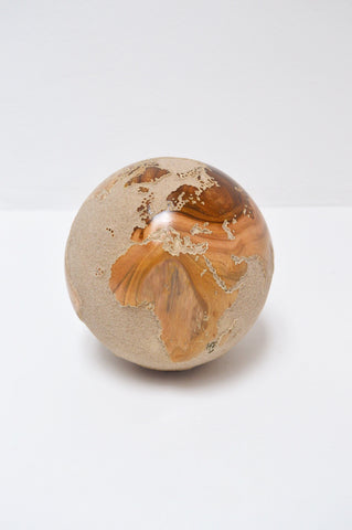 Teak Wood Globe 20 CM White Sand on Rotative Base ID 174