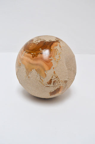 Teak Wood Globe 20 CM White Sand on Rotative Base ID 174