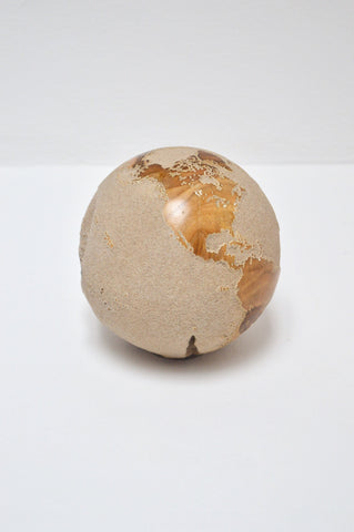 Teak Wood Globe 20 CM White Sand on Rotative Base ID 174