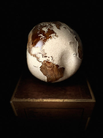 Teak Wood Globe 20 CM White Sand on Rotative base ID 147