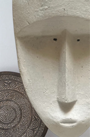 Huge Timor Mask Sculpture Contemporary Chalk White Mask