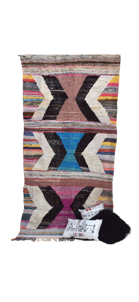 Vintage Moroccan Hanbal Rug Flatweave Colourful Geometric Area Rug 