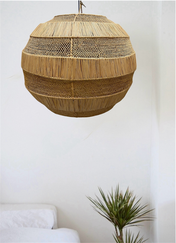 Raffia Palm Ball lamp XL Natural Woven Crochet Raffia Pendant Light BoutiqueMaroc