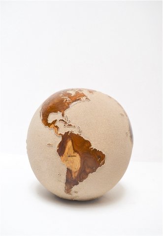 Teak Wood Globe 40 CM White Sand on Rotative Base ID 013