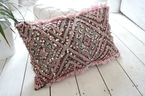 Vintage Sequinned Moroccan Berber Pillow Kilim Cushion