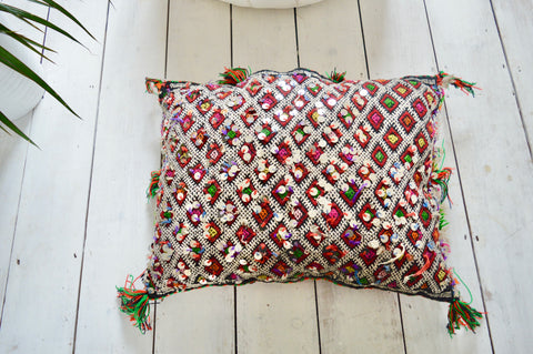 Vintage Moroccan Sequinned Berber Pillow Kilim Cushion Cover 