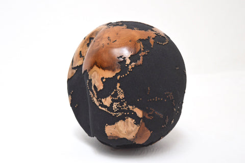 Teak Wood Globe 30 CM Black on Rotative Base