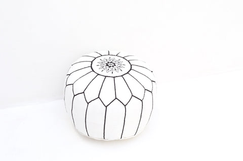 Moroccan Leather Pouf White with Black Stitching Leather Pouf