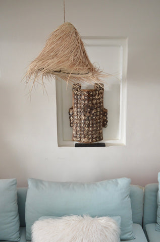 Moroccan Raffia Palm Large Frame Conical Lampshade Natural Woven Raffia Pendant Light