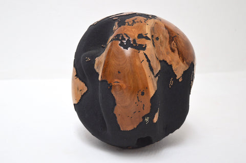 Teak Wood Globe 30 CM Black on Rotative Base