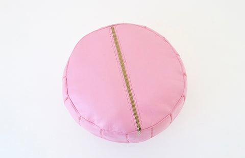 Moroccan Leather Pouf Luxury Pink Pouffe