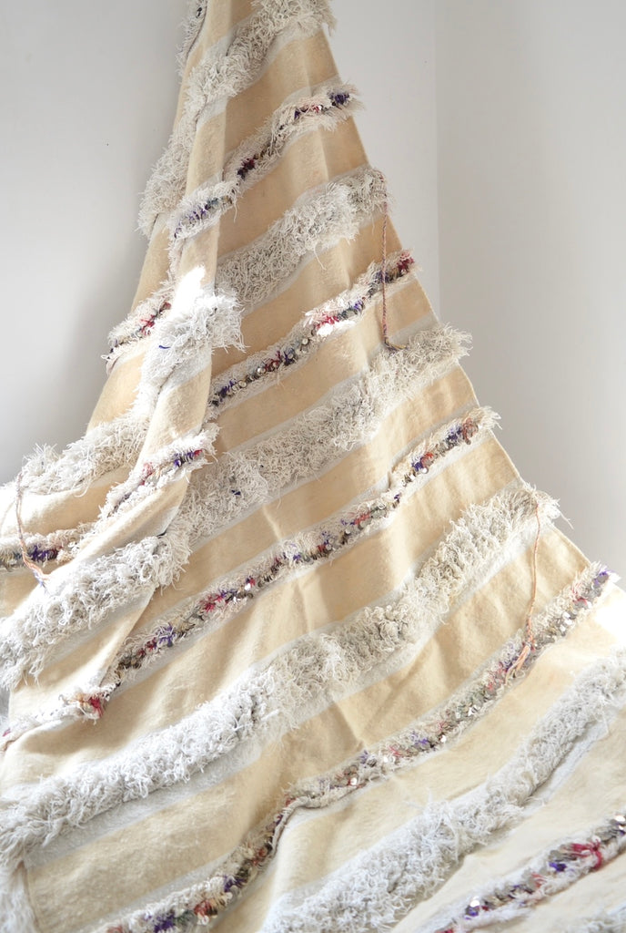 Vintage Double Sided Moroccan Wedding Blanket Vintage Throw Rug H814
