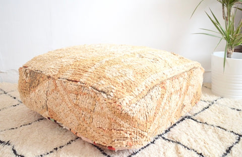 Moroccan Boujaad Pouf Square Ottoman Vintage Berber Rug Pouf Floor Pillow