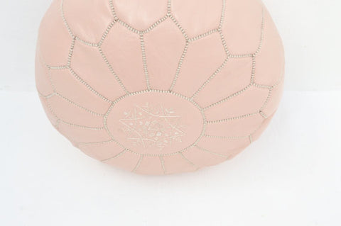 Moroccan Leather Pouf Nude Leather Pouffe H