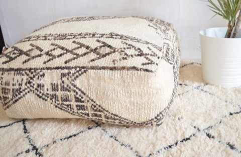 Vintage Beni Ourain Pouf Charcoal Berber Floor Cushion Pillow Pouf