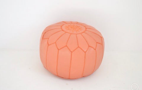 Moroccan Leather Pouf Coral Leather Poufe
