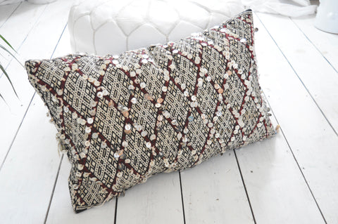 Vintage Moroccan Berber Pillow Kilim Sequinned Cushion Cover 