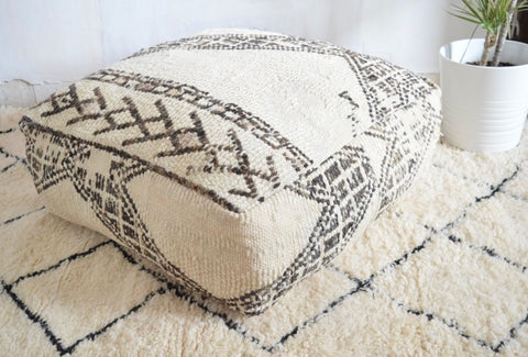 Vintage Beni Ourain Pouf Charcoal Berber Floor Cushion Pillow Pouf