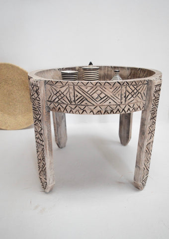 Moroccan Chakki Table Hand Carved Tall Table White Wash