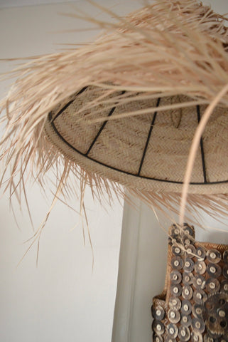 Moroccan Raffia Palm Suspension Shade Large Frame Conical Lampshade Natural Woven Raffia Pendant Light
