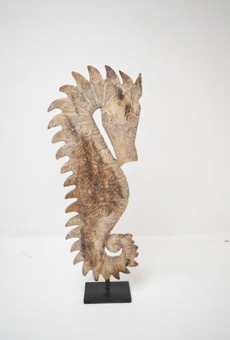 Sea Horse Huge Wood Sculpture with Iron Stand
