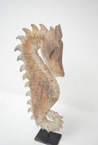 Sea Horse Huge Wood Sculpture with Iron Stand