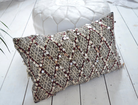 Vintage Moroccan Berber Pillow Kilim Sequinned Cushion Cover 