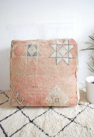 Moroccan Boujaad Pouf Vintage Berber Rug Pouf Floor Pillow