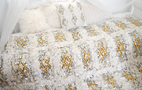 Queen Vintage Moroccan Wedding Blanket Handira 