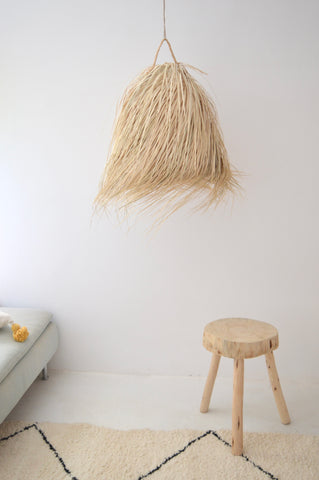 Moroccan Hand-woven Natural Raffia Hairy Bell Lampshade Pendant Light.