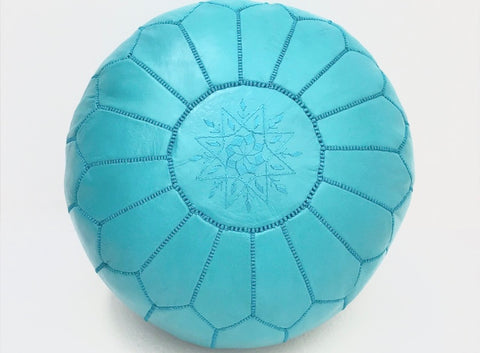 Moroccan Leather Pouf Duck Egg Blue Leather Poufe