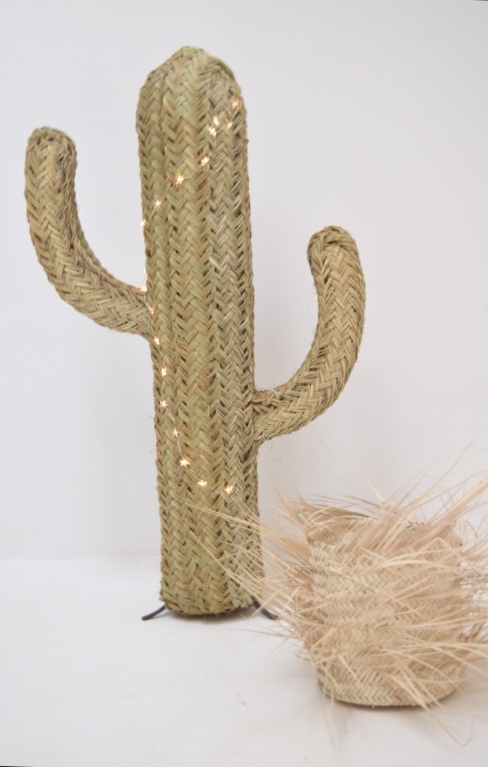 Moroccan Decorative Straw Cactus, Handmade Straw Cactus Rattan