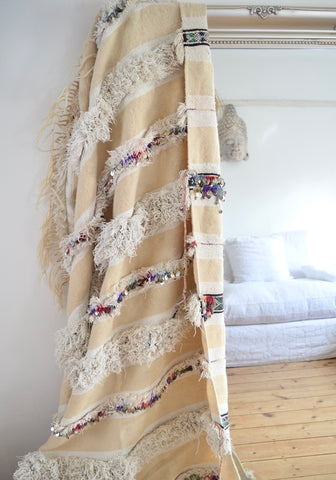 Vintage Double Sided Moroccan Wedding Blanket Vintage Throw Rug H814
