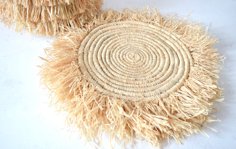 Moroccan Rattan Placemat Wedding Charger Woven Raffia Fringe