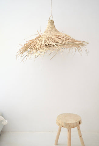 Moroccan Hand-woven Natural Rattan Hairy Cone Lampshade Pendant Light.