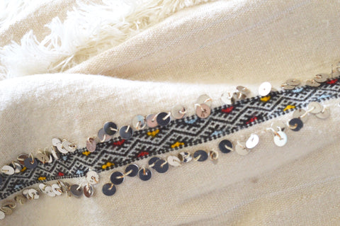 Vintage Moroccan Wedding Blanket Handira Throw Rug Coverlet