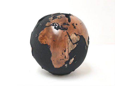 Teak Wood Globe 25CM Black on Rotative Base