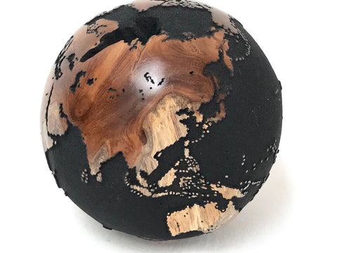 Teak Wood Globe 25CM Black on Rotative Base