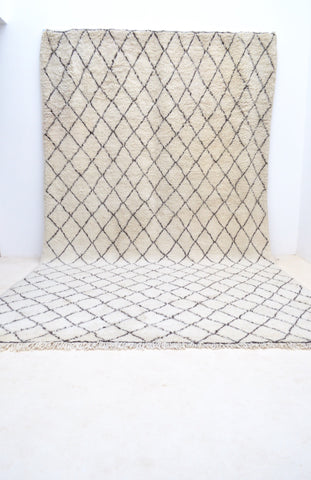 Vintage Beni Ourain Rug Plush Hand Knotted Wool Diamond Lozenge Berber Carpet